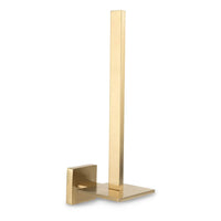 Le porte-rouleau de papier toilette Bellino Gold de yessential.fr présente un design moderne avec une base carrée et une tige rectangulaire verticale pour suspendre les rouleaux de papier toilette.