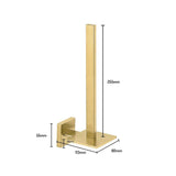 Le porte-rouleau de papier toilette Bellino Gold de yessential.fr a une base carrée, un design minimaliste et une finition dorée. Dimensions : 255 mm (H), 113 mm (L), 80 mm (L), hauteur latérale 55 mm, diamètre 30 mm. Un porte-rouleau de rechange moderne en or pour des salles de bains élégantes.