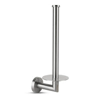 Le porte-rouleau de rechange Roberto en acier inoxydable de yessential.fr est un support mural avec une tige verticale et une base ronde pour des rouleaux supplémentaires. La finition élégante en métal brossé ajoute une touche moderne à n'importe quelle salle de bain.