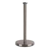 L'ensemble de toilettes Alexo Gunmetal (sans perçage) de yessential.fr est doté d'un élégant porte-serviettes en papier avec une base ronde dans un style moderne en bronze à canon - idéal pour votre ensemble d'accessoires de toilettes et installable sans perçage. Représenté sur un fond blanc.