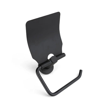 L'ensemble WC Fabiano Black de yessential.fr comprend un support de toilette mural noir mat avec un bras incurvé et une plaque arrière rectangulaire - parfait pour les toilettes ou les accessoires de salle de bain modernes et minimalistes noir mat.
