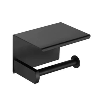 L'ensemble de toilettes noir Lazzo (sans perçage) de yessential.fr est un porte-rouleau de papier toilette mural noir avec une étagère pour les petits objets. Facile à installer sans perçage – idéal pour les accessoires de salle de bain noir mat.