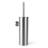 Le porte-brosse de toilette Branco en acier inoxydable de yessential.fr a une conception cylindrique, convient au montage mural et est livré avec une poignée assortie pour la brosse de toilette.