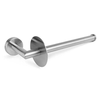 L'ensemble de toilettes Donato en acier inoxydable de yessential.fr est un support de toilette mural moderne en acier inoxydable avec une tige horizontale et une plaque de montage ronde, parfait pour les salles de bains minimalistes.
