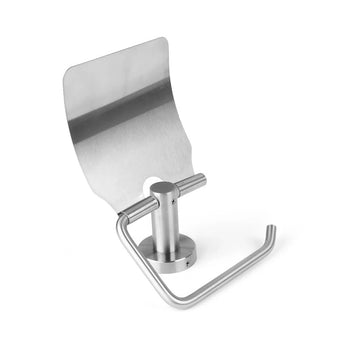 L'ensemble de toilettes Lauro en acier inoxydable de yessential.fr est doté d'une toilette murale élégante en acier inoxydable avec plaque arrière incurvée et bras horizontal, parfaite à combiner avec des porte-brosses ou des accessoires assortis. Sur la photo sur un fond blanc.