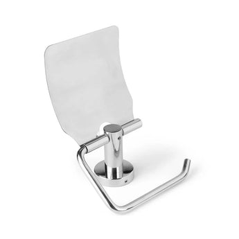 Le porte-rouleau papier toilette Julio en acier inoxydable de yessential.fr est un modèle mural en acier inoxydable, doté d'un bras incurvé et d'un couvercle rectangulaire pour un look élégant et moderne.
