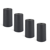 Quatre pieds de meuble Sicco Black de 10 cm de yessential.fr se tiennent debout en rangée, chacun avec un petit trou en haut au centre, sur un fond blanc uni.