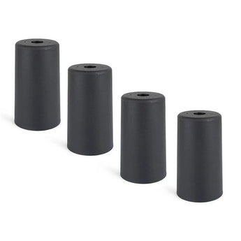 Quatre pieds de meuble Sicco Black de 10 cm de yessential.fr se tiennent debout en rangée, chacun avec un petit trou en haut au centre, sur un fond blanc uni.