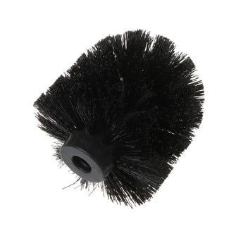 La brosse supplémentaire yessential.fr est une tête de brosse noire ronde remplaçable avec des poils denses et rigides et un trou central pour la fixation de la poignée - parfaite pour un nettoyage efficace des toilettes, représentée sur un fond blanc.