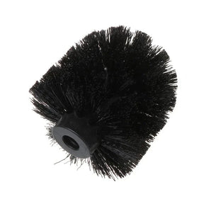 La brosse supplémentaire yessential.fr est une tête de brosse noire ronde remplaçable avec des poils denses et rigides et un trou central pour la fixation de la poignée - parfaite pour un nettoyage efficace des toilettes, représentée sur un fond blanc.